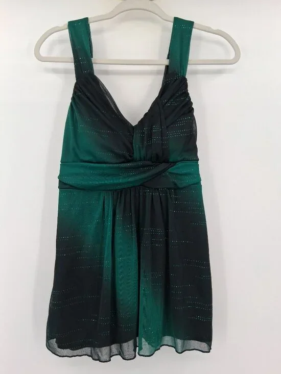 Y2K Studio Y Green & Black Empire Waist Top Glitter Accents Size Large - Picture 8 of 10